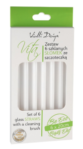 Vialli - 6 słomek szklanych prostych, białych 20cm 6612