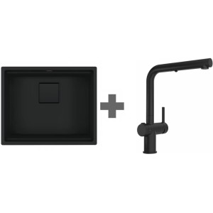 Zestaw Franke czarny mat - zlewozmywak Kanon KNG 110-52 z czarnym zestawem odpływowym + bateria Active L Twist pull-out spray 125.0697.692 "PROMOCJA"