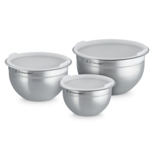 Zestaw 3 misek do mieszania ze stali nierdzewnej z pokrywkami Le Creuset