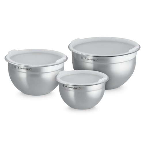 Zestaw 3 misek do mieszania ze stali nierdzewnej z pokrywkami Le Creuset