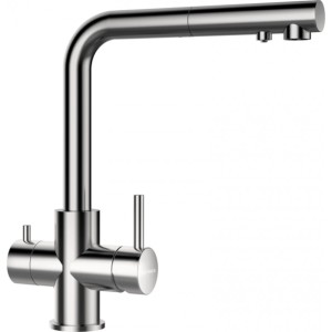 Bateria Schock Vitus 560.120 Inox z wyciąganą wylewką. Bateria trójdrożna Linia Studio