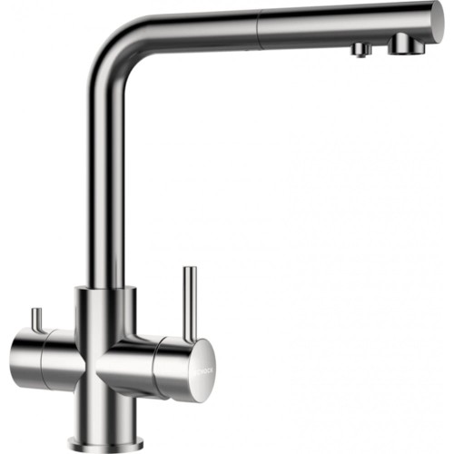 Bateria Schock Vitus 560.120 Inox z wyciąganą wylewką. Bateria trójdrożna Linia Studio