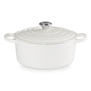Okrągła brytfanna z uchwytem ze stali nierdzewnej Le Creuset 22cm Biała