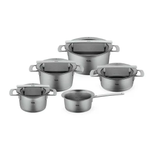 9 elementowy zestaw 4 garnków z pokrywkami oraz rondelkiem Fissler Phi Collection