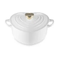 Brytfanna Le Creuset w Kształcie Serca z Uchwytem do Pokrywki Serce 20 cm / 1.9L biała ze złotym wykończeniem