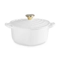 Brytfanna Le Creuset w Kształcie Serca z Uchwytem do Pokrywki Serce 20 cm / 1.9L biała ze złotym wykończeniem