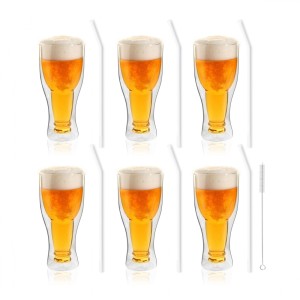 Vialli - 6 szklanek do piwa 350ml AMO 0313 + 6 słomek 23cm 6643 białych zakrzywionych 7428