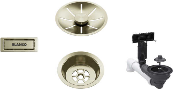 Armatura odpływowo-przelewowa Blanco 1x3,5 z InFino i elementami stalowymi satin gold 207423